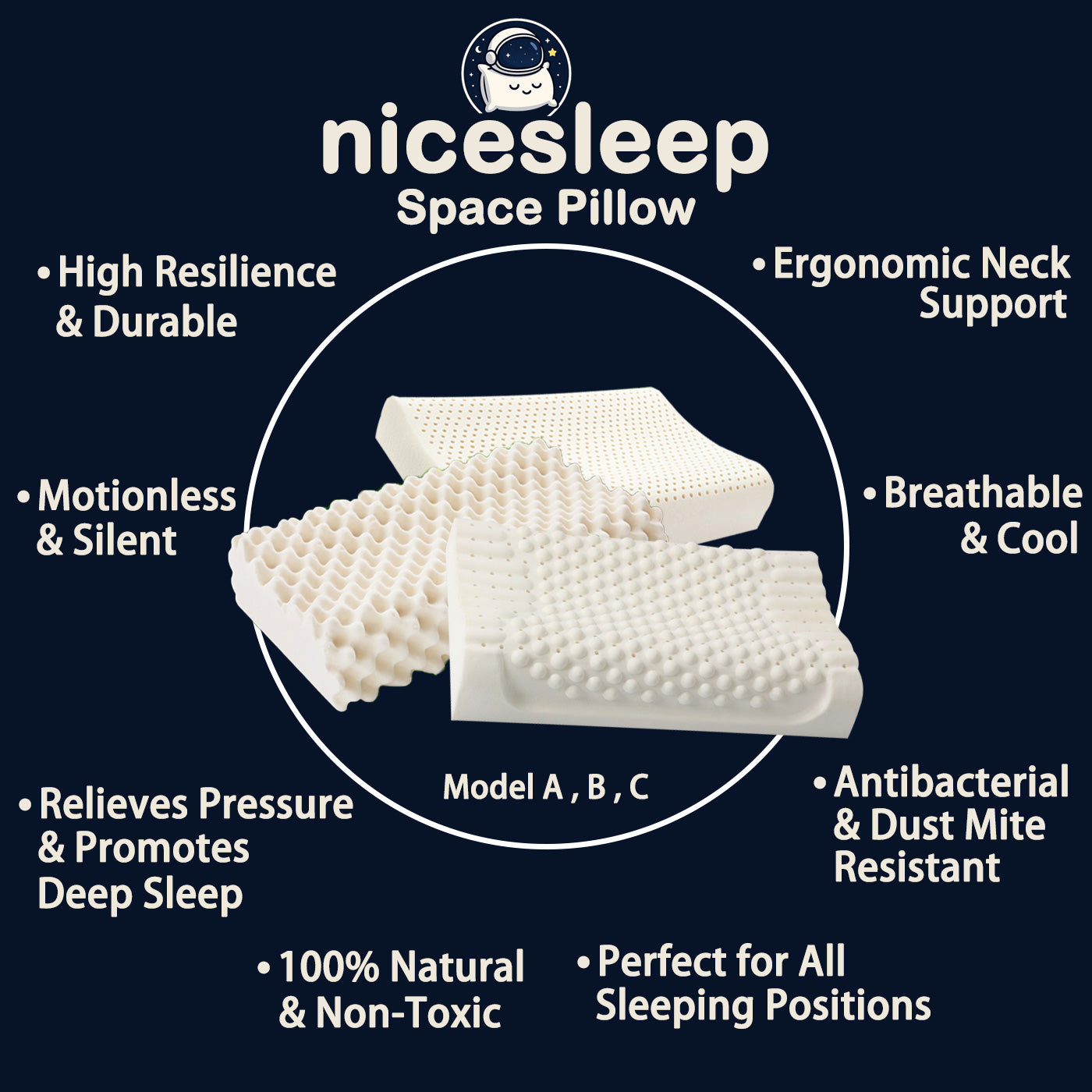 Smooth & Breathable Latex Pillow – Model C✨Special Deal: discount on first pillow + second one is HALF PRICE