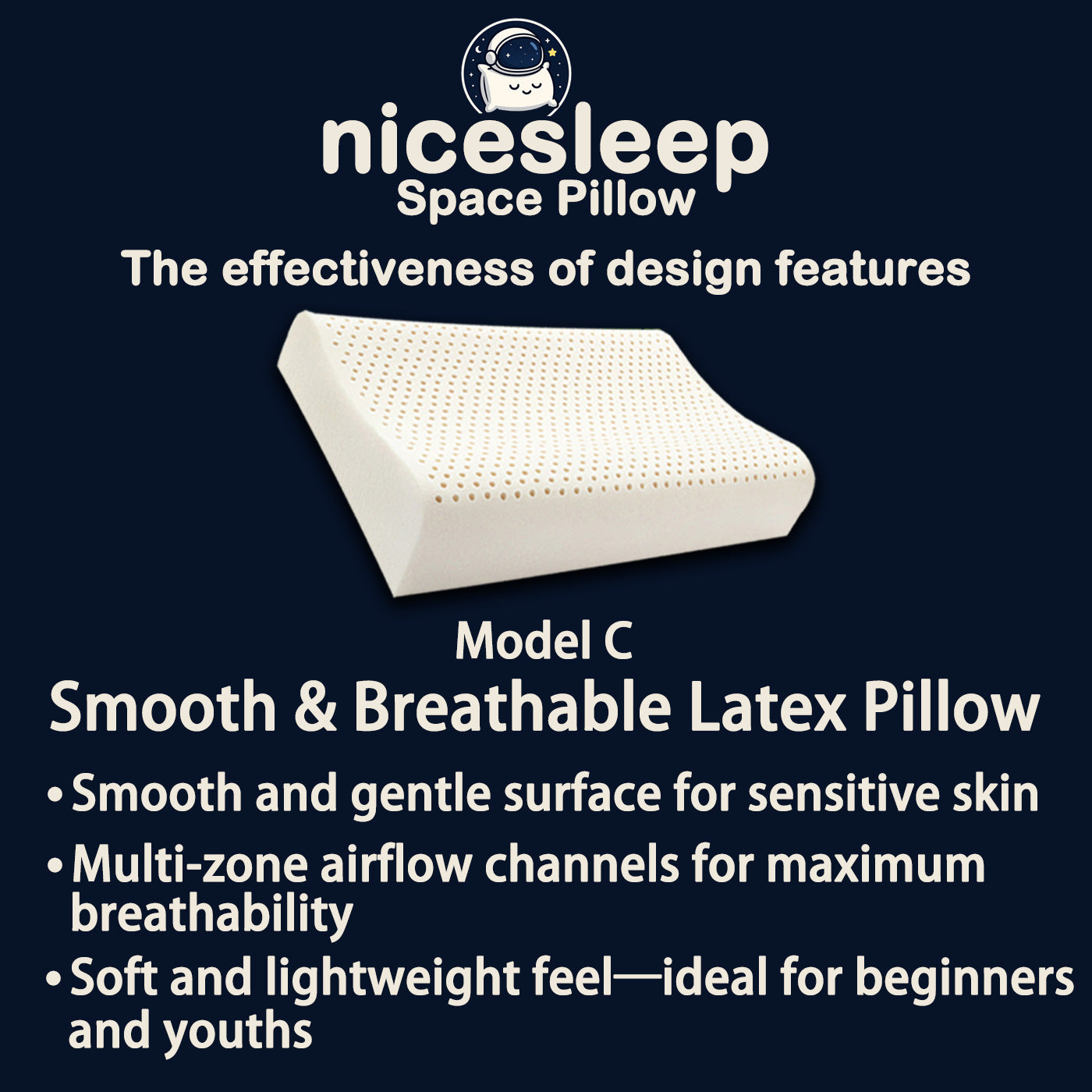 Smooth & Breathable Latex Pillow – Model C✨Special Deal: discount on first pillow + second one is HALF PRICE